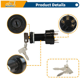 Mixopoly ignition switch package contents including keys, washer, nut, and cap for easy setup.
