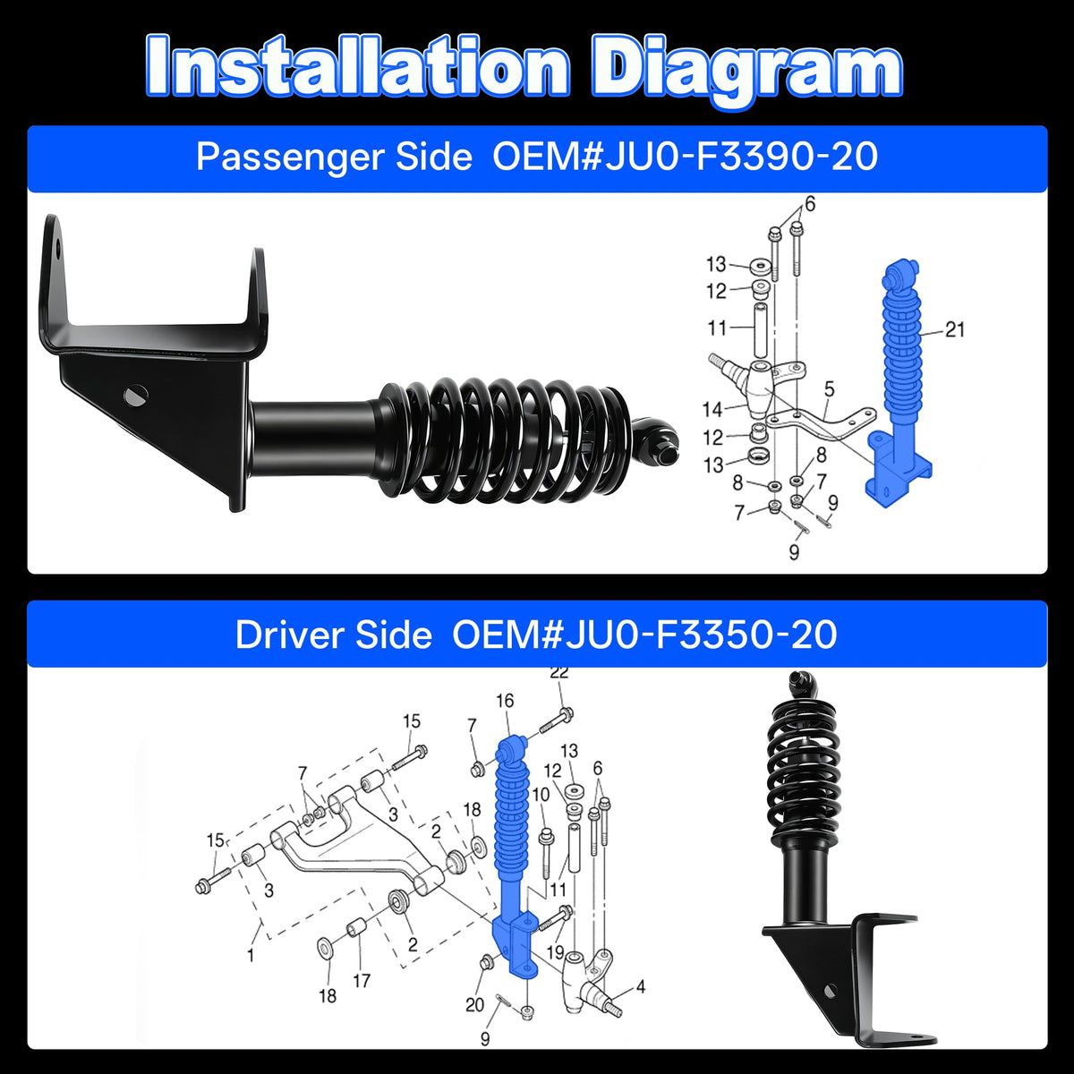 Mixopoly JU0-F3350-20-00 replacement front shock image for Yamaha G22