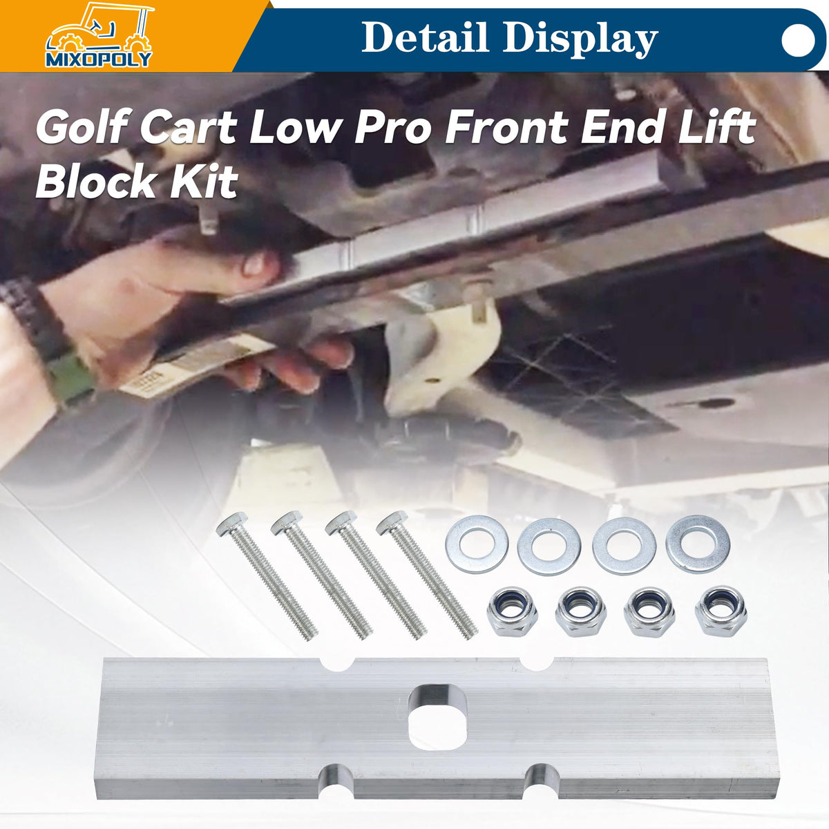 Mixopoly lifted front end on Club Car Precedent improves stability during turns.