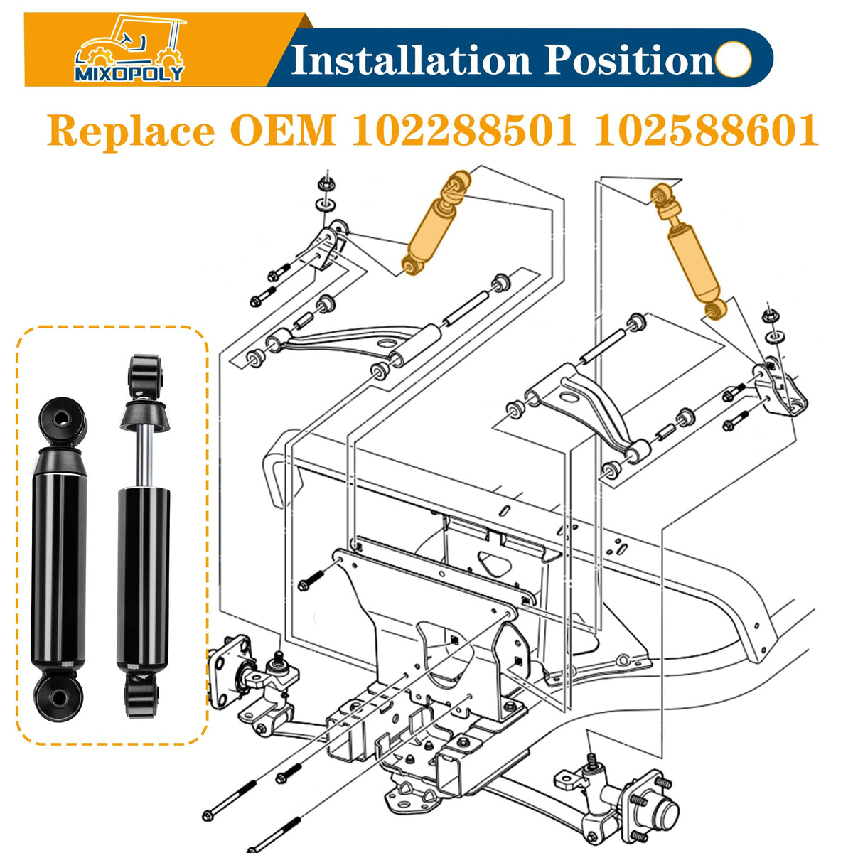 Mixopoly OEM replacement 102288501 102588601 front shocks photo.