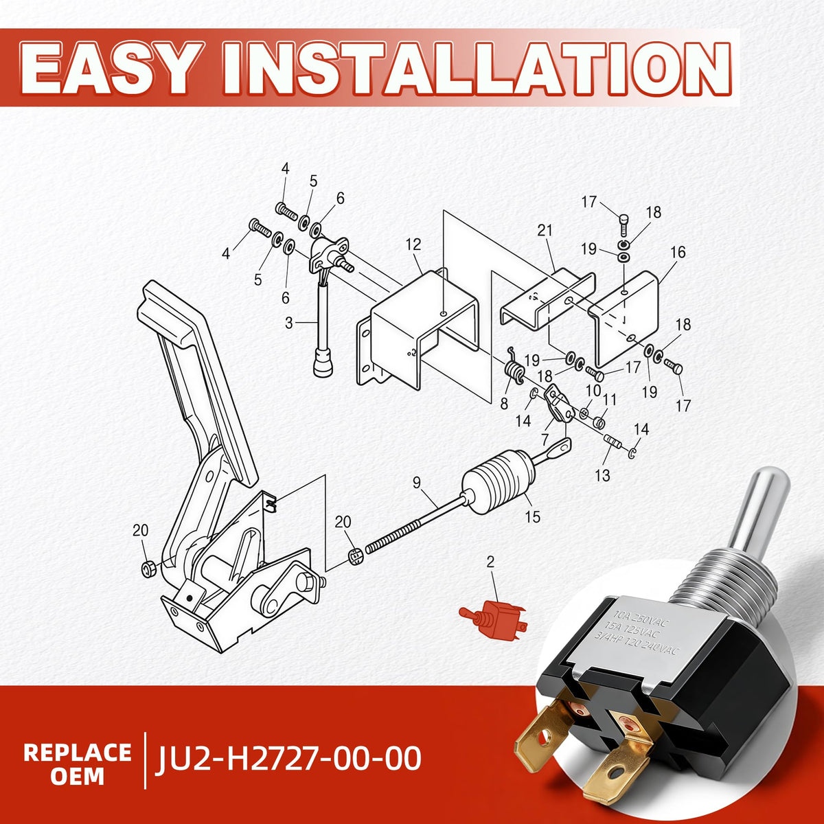 Mixopoly package includes switch with washers for quick installation.