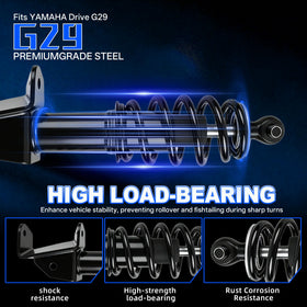 Mixopoly front shocks ready for easy fit on Yamaha G29 Drive models.