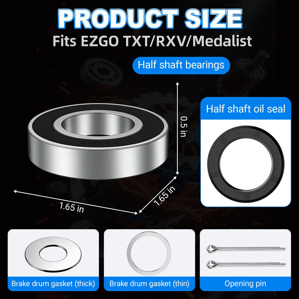 Mixopoly rear axle bearing seal kit parts including seals and rings