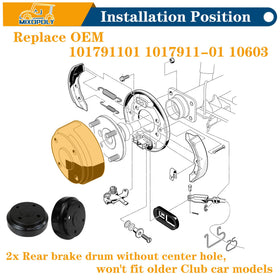Mixopoly rear brake drum for Club Car Precedent improves stopping consistency.