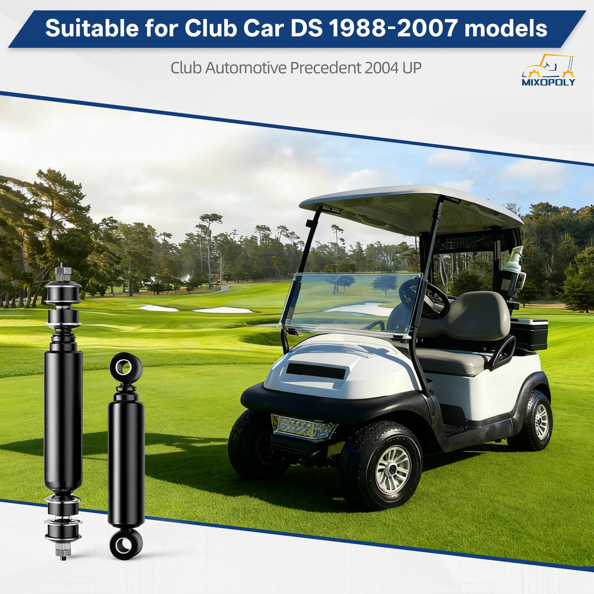 Mixopoly rear shock absorber for Club Car DS enhances stability on uneven terrain