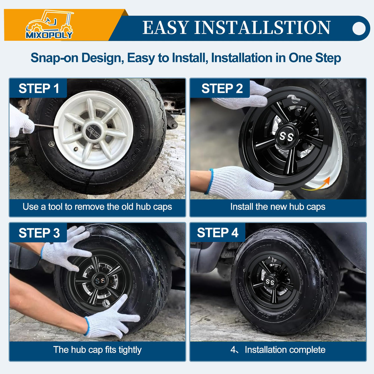 Snap-on installation of Mixopoly wheel cover for quick upgrade