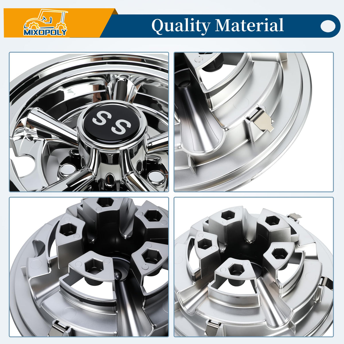 Mixopoly snap-on wheel covers install quickly without tools
