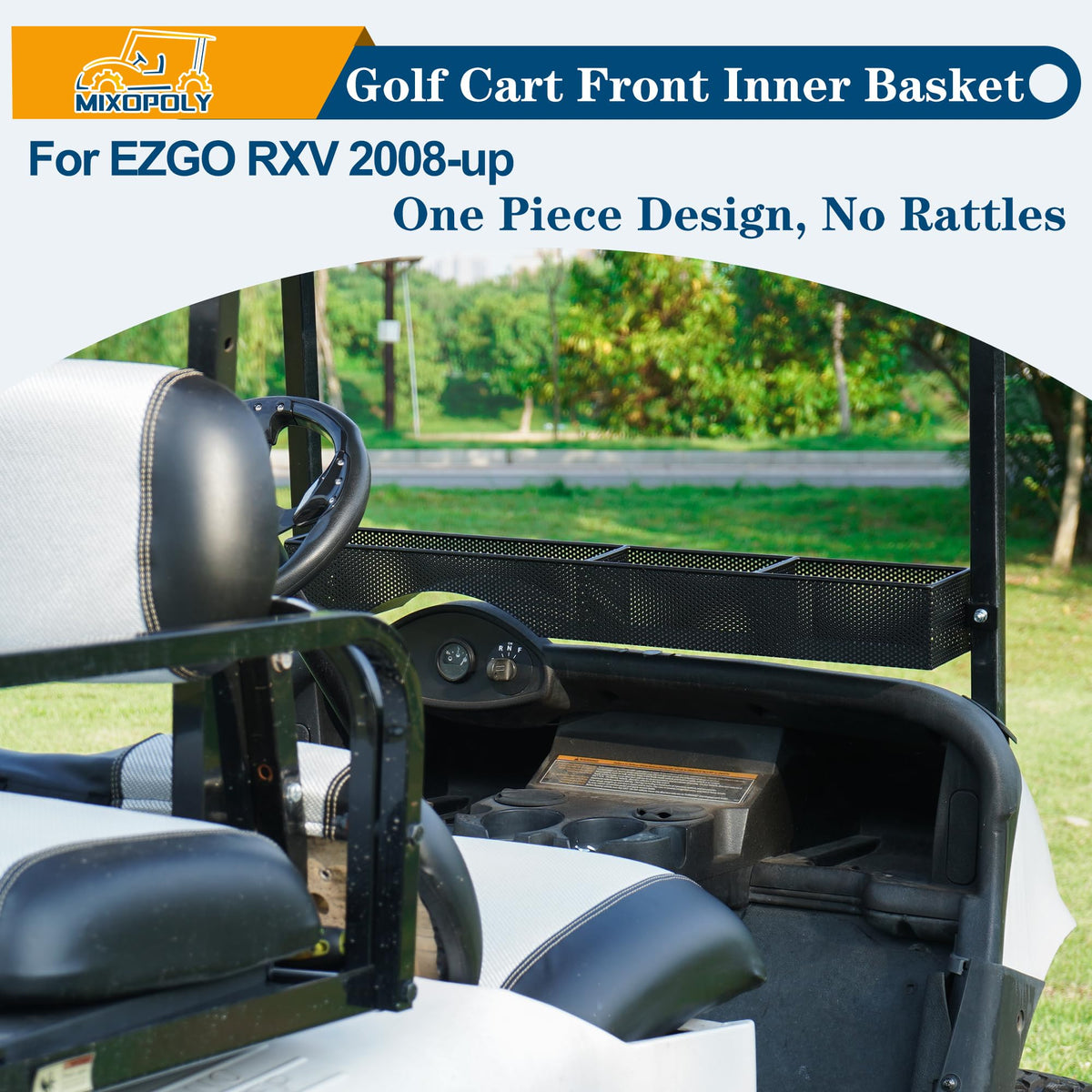 Mixopoly solid-design no-rattle tray enhances cart stability during rides.