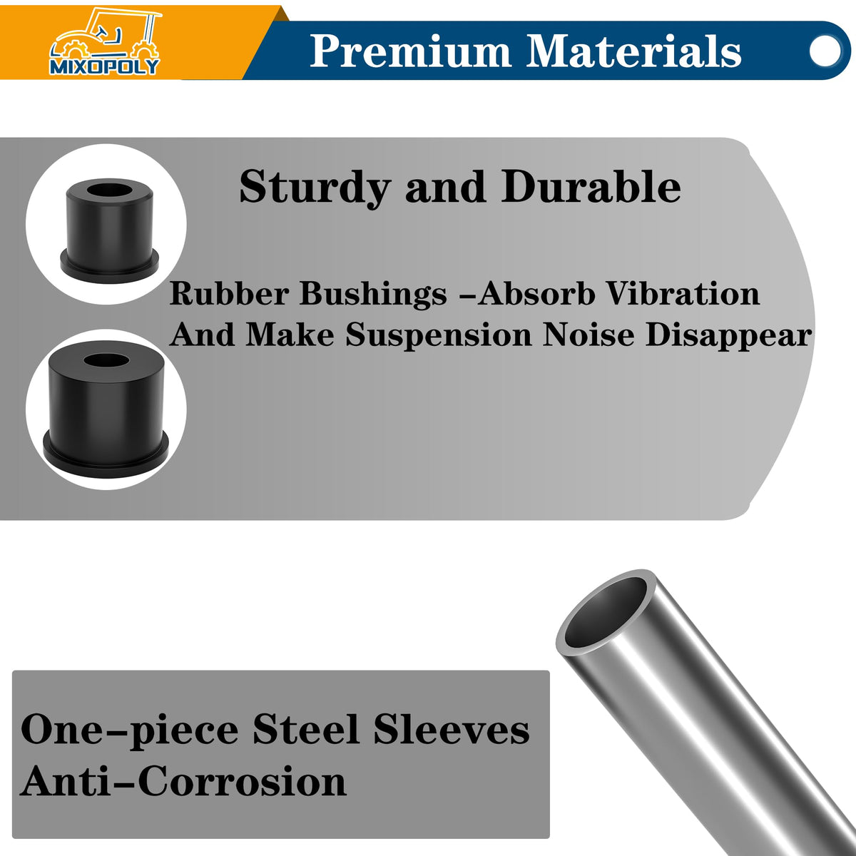 Mixopoly split steel spacers included for precise fit and suspension alignment
