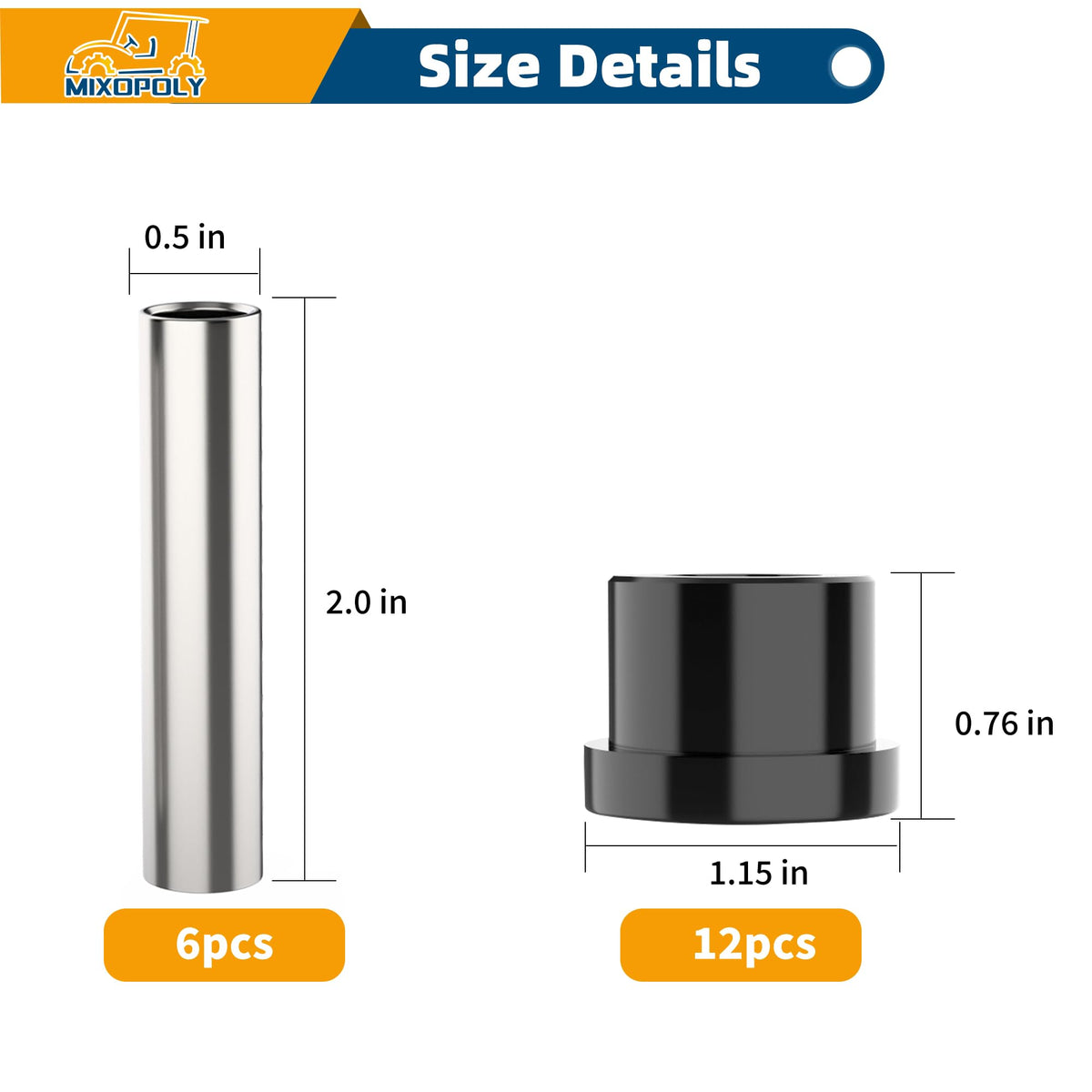 Mixopoly spring sleeves and upper shackle sleeves included for easy replacement and install.