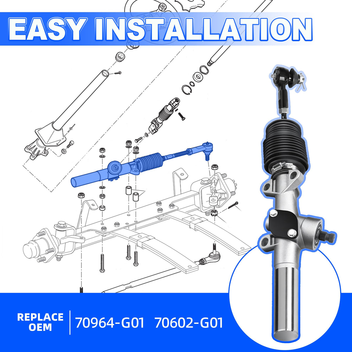 Mixopoly steering rack and pinion for EZGO TXT enhances precise turning.
