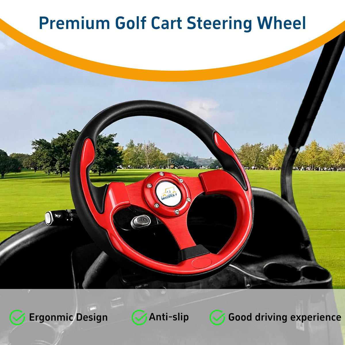 Mixopoly ergonomic steering wheel promotes comfortable grip during rides.