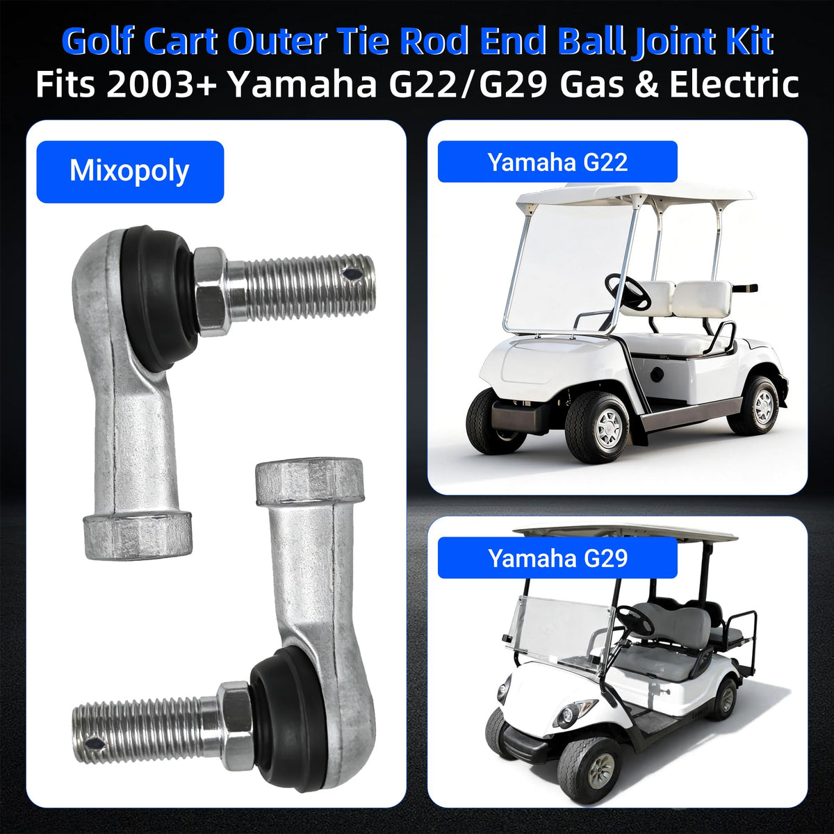 Mixopoly golf cart tie rod end – 2pc package ready for quick replacement and restored handling