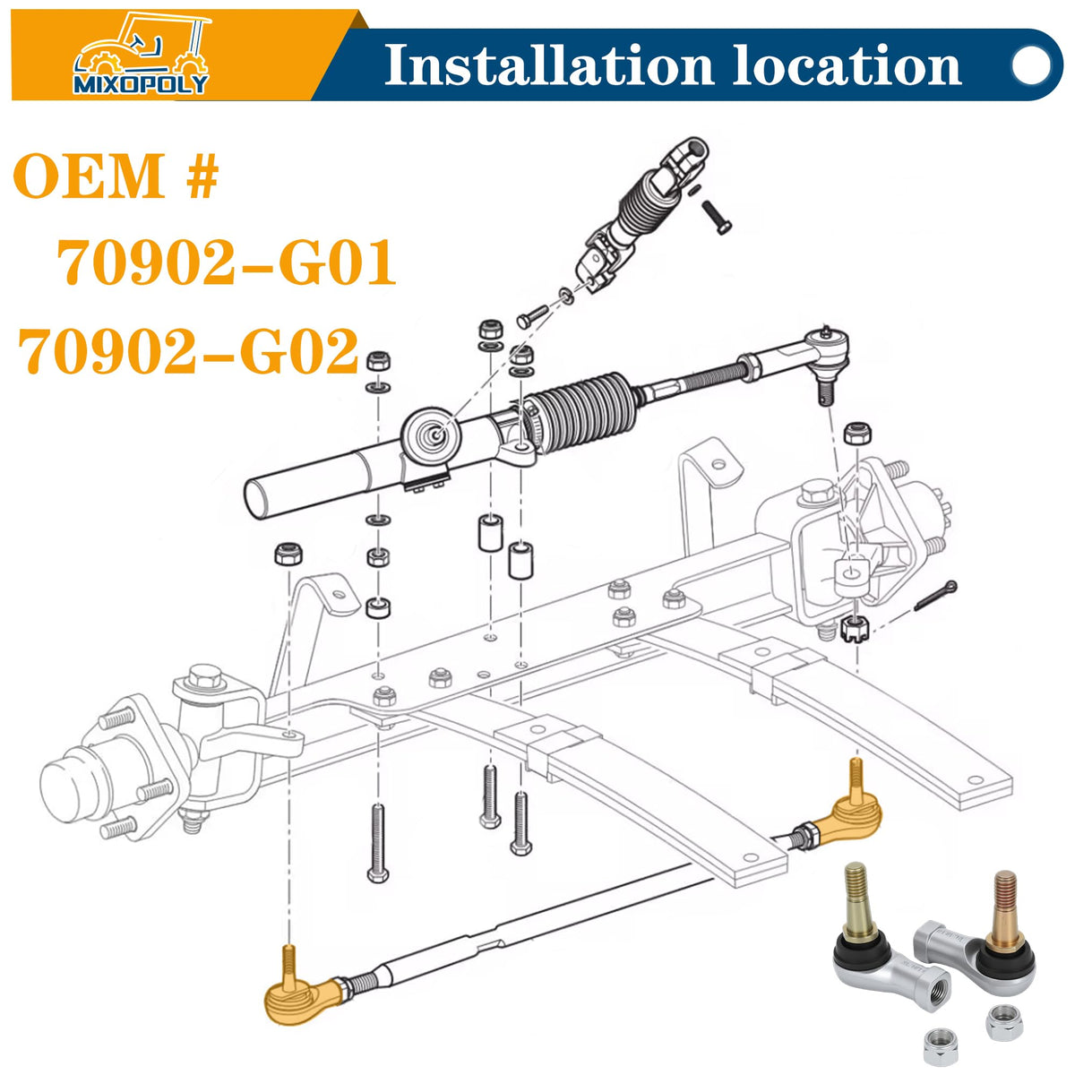 Mixopoly tie rod end on passenger side enhances suspension stability during rides