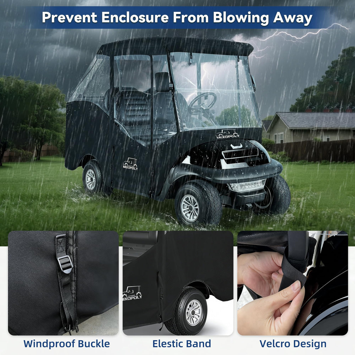 Mixopoly ultra-clear PVC windows on all sides for wide viewing angle.