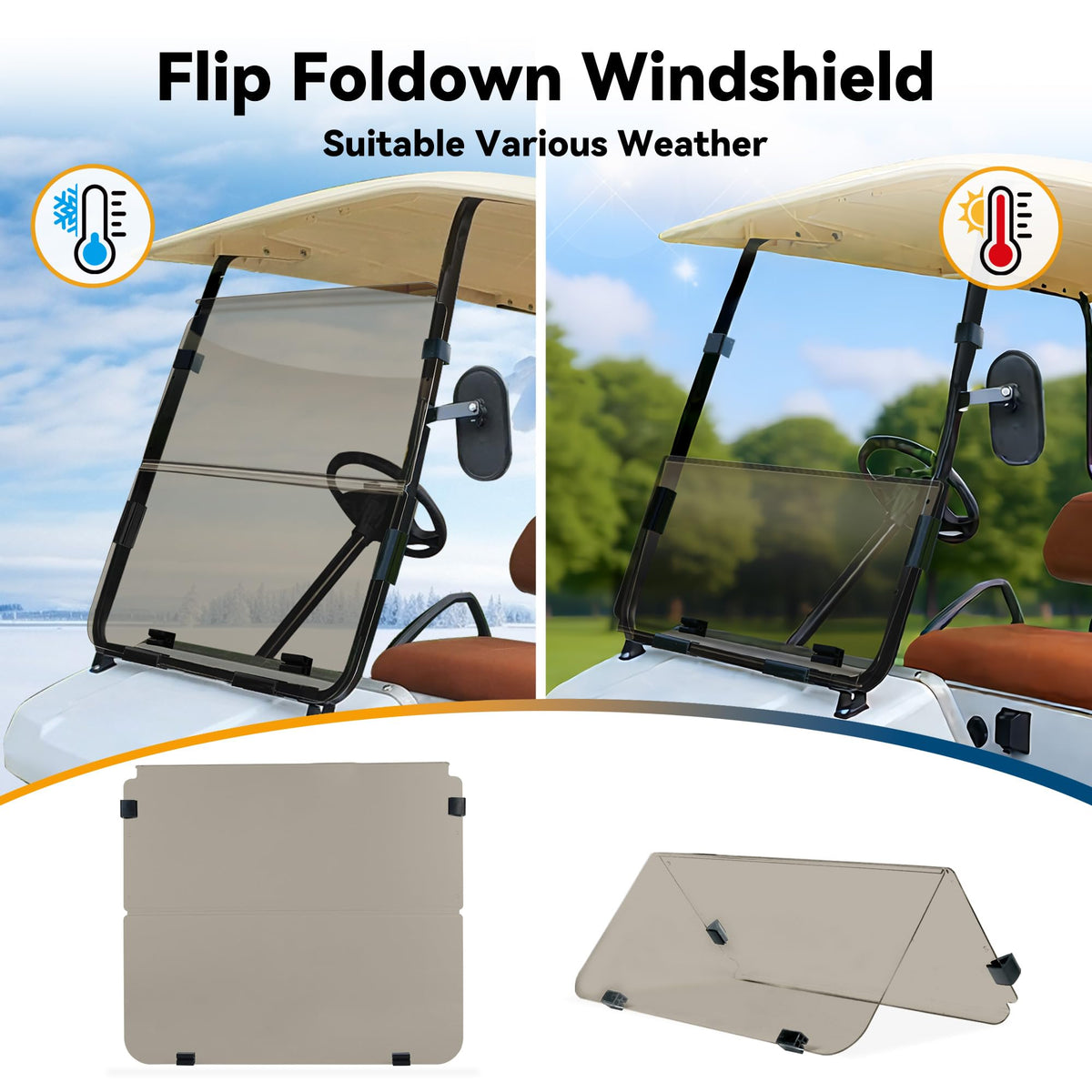 Mixopoly 5 mm impact-resistant windshield for Club Car DS durability.