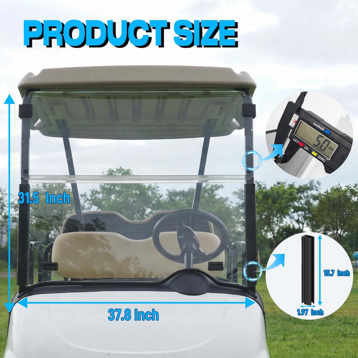 Mixopoly windshield dimensions 37.8 by 31.5 inches for EZGO RXV.