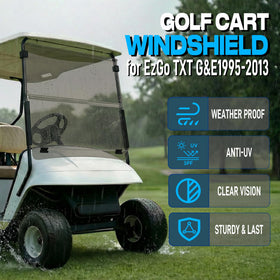 Mixopoly EZGO TXT windshield front view showing protection against wind and dust.