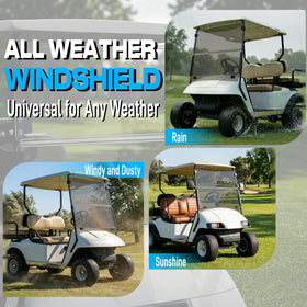 Mixopoly EZGO TXT windshield side view with hardware for easy tool-free installation.