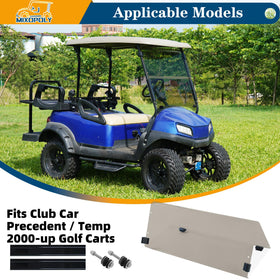 Mixopoly windshield mounted on Club Car Precedent, offering clear visibility during a ride