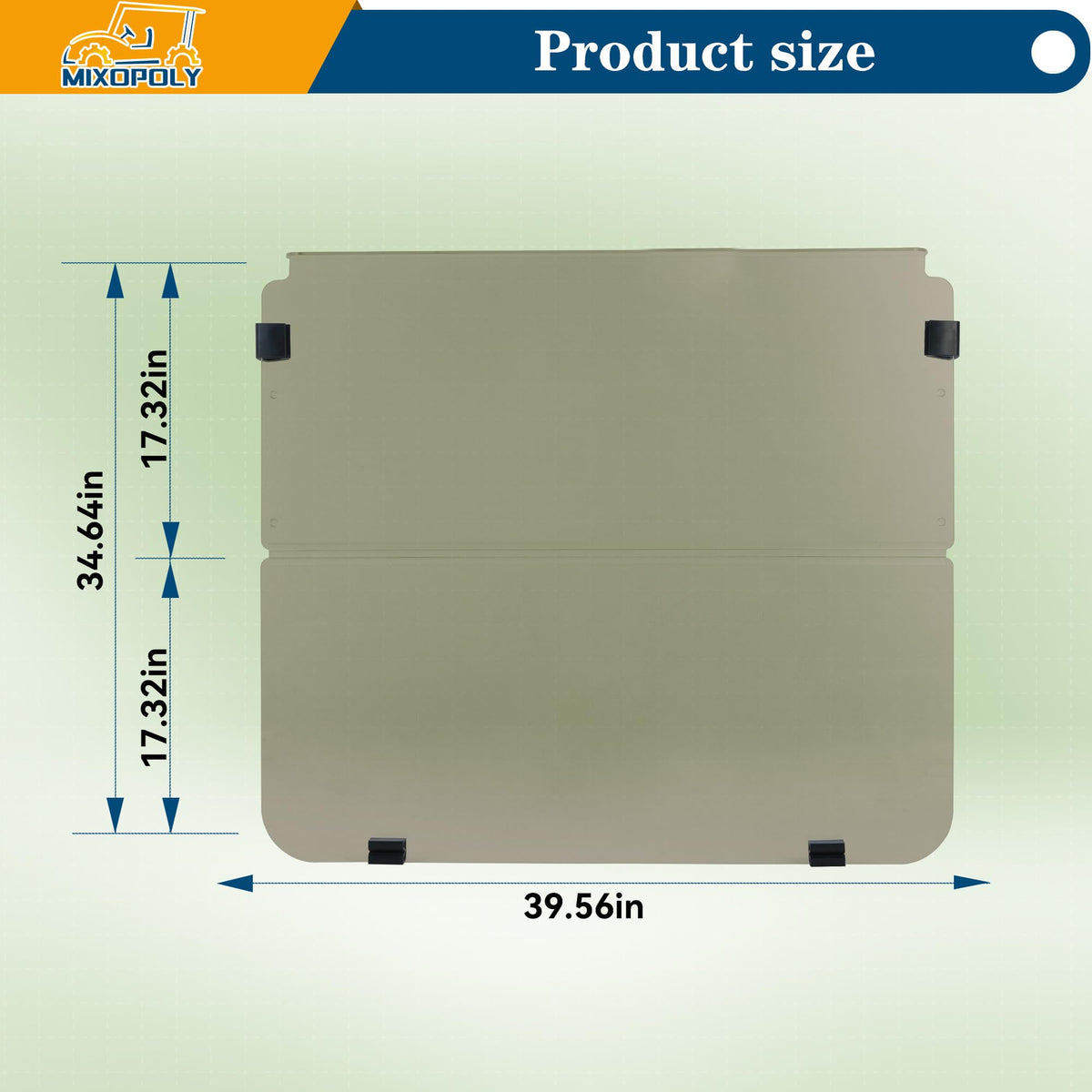 Mixopoly windshield size 39.5W by 34.7H fits Club Car DS models.