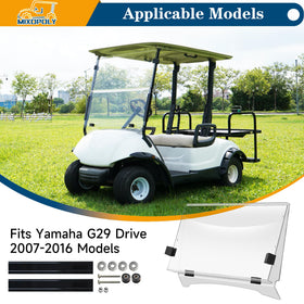 Mixopoly Yamaha G29 windshield side view shows compact, rugged fit for daily rides.