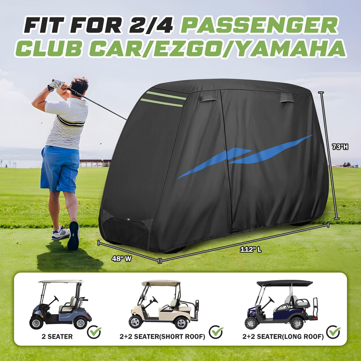 Mixsuper Liner golf cart cover side view with zipper door for easy access