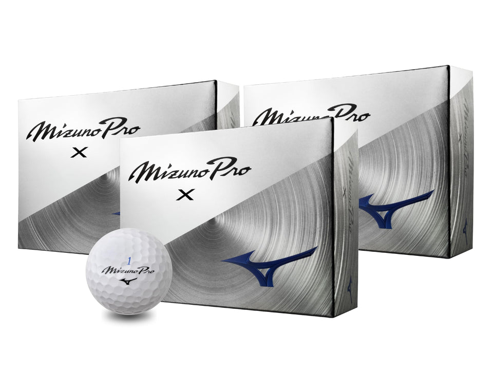 Mizuno PRO X ball close-up showing AXIALFLOW dimples for faster flight.