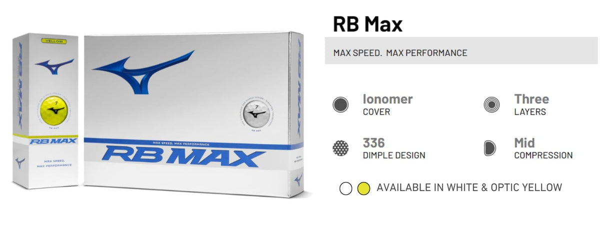 Mizuno RB MAX with AXIALFLOW dimple design for faster flight and longer distance.