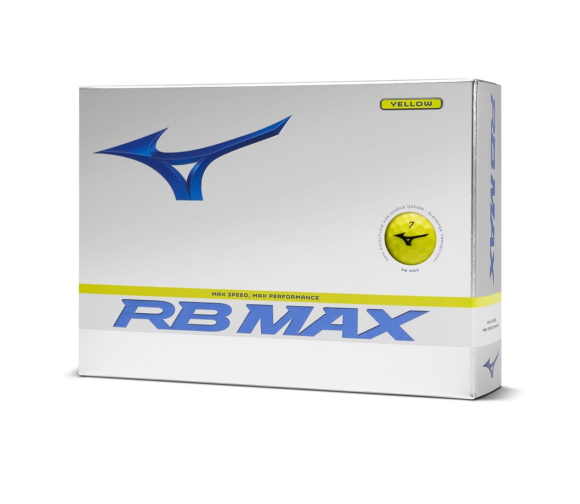 Mizuno RB MAX golf balls in optic yellow, designed for all-weather visibility and steady performance.