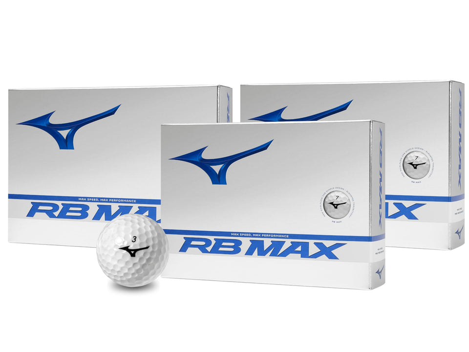 Mizuno RB MAX white golf balls front view for distance and feel