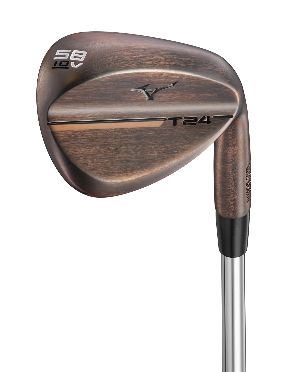 Mizuno T24 Denim Copper wedge, front view, refined topline for precise turf contact