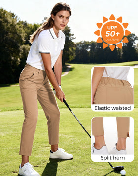 M MOTEEPI khaki women's golf pants split-hem design for modern silhouette.