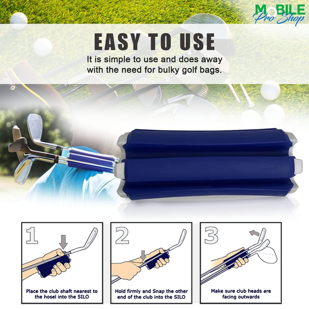 Mobile Pro Shop keeps clubs dry and clean between holes with the included brush