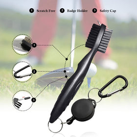Mobile Pro Shop golf club brush in use, cleaning clubs after a round