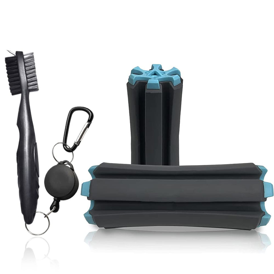 Mobile Pro Shop golf club carrier with brush, convenient grip for quick access to clubs.