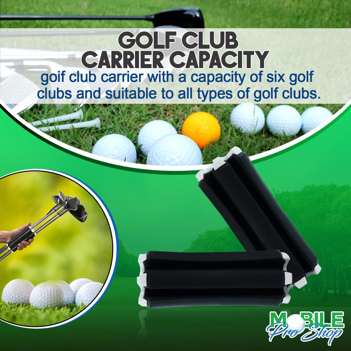 Mobile Pro Shop cylindrical design enables quick clamp and release for each club
