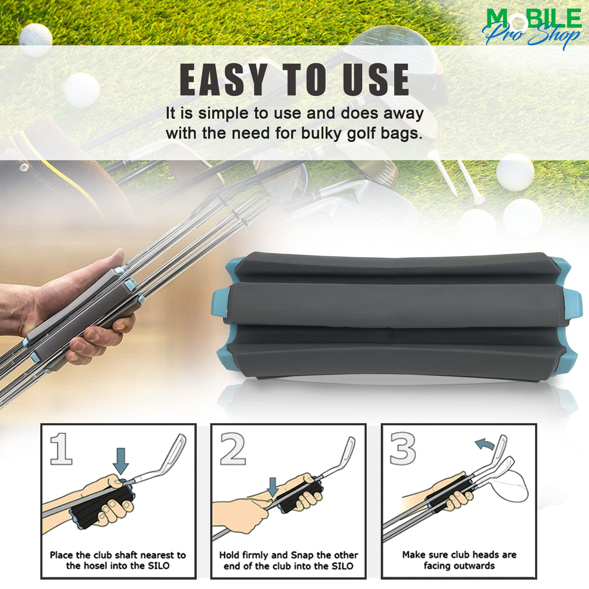 Keeps clubs dry between shots on damp days with brush aid.