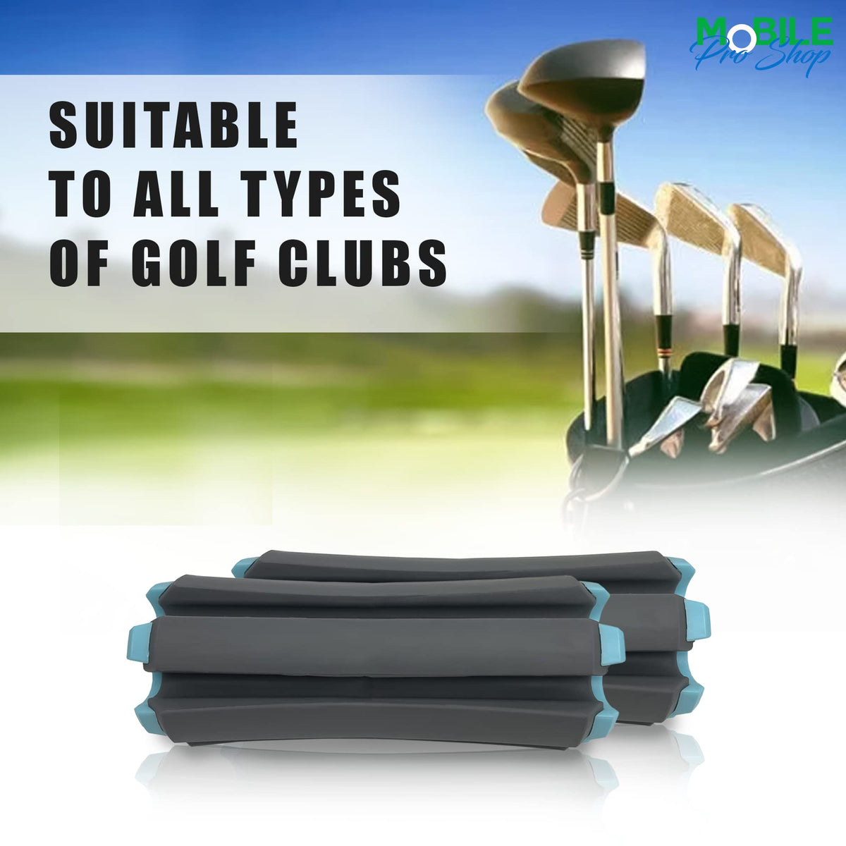 Grey turquoise finish complements golf gear and carts.
