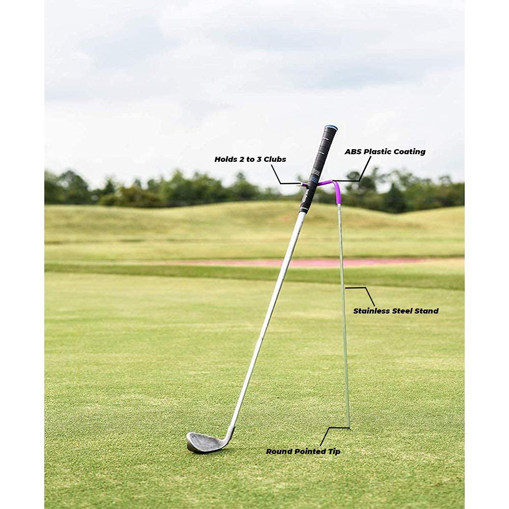 Portable golf club holder supports easy access and organization on the move.