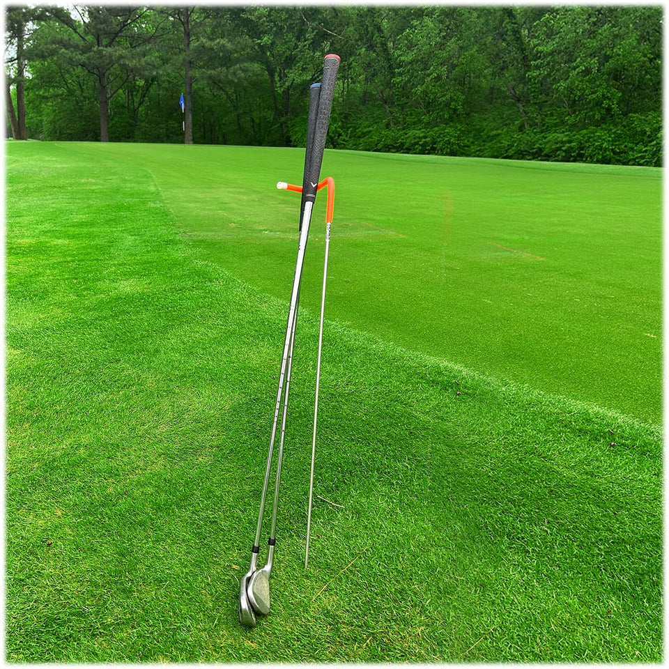 Mobile Pro Shop V-Stick golf club stand keeps grips clean and visible on the fairway