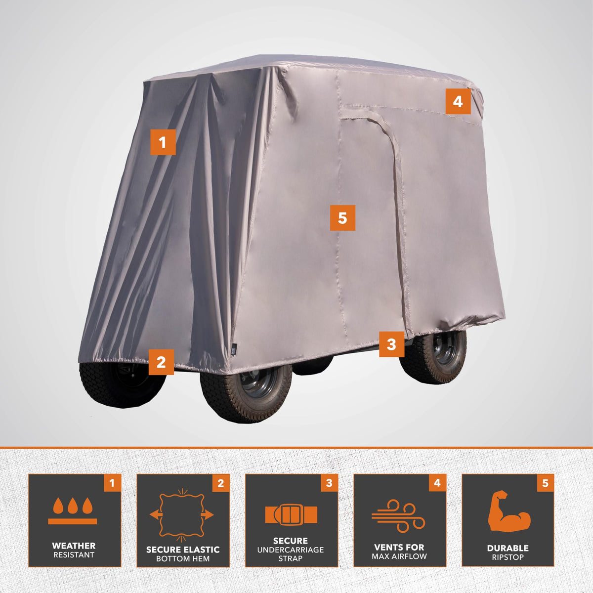 Modern Leisure Sport golf cart cover door closure allows interior access without removing the cover