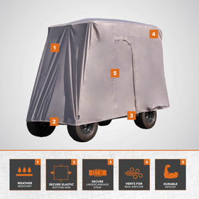 Modern Leisure Sport golf cart cover door closure allows interior access without removing the cover