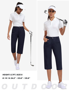 MoFiz navy blue capri pants suitable for golf, hiking, and casual wear