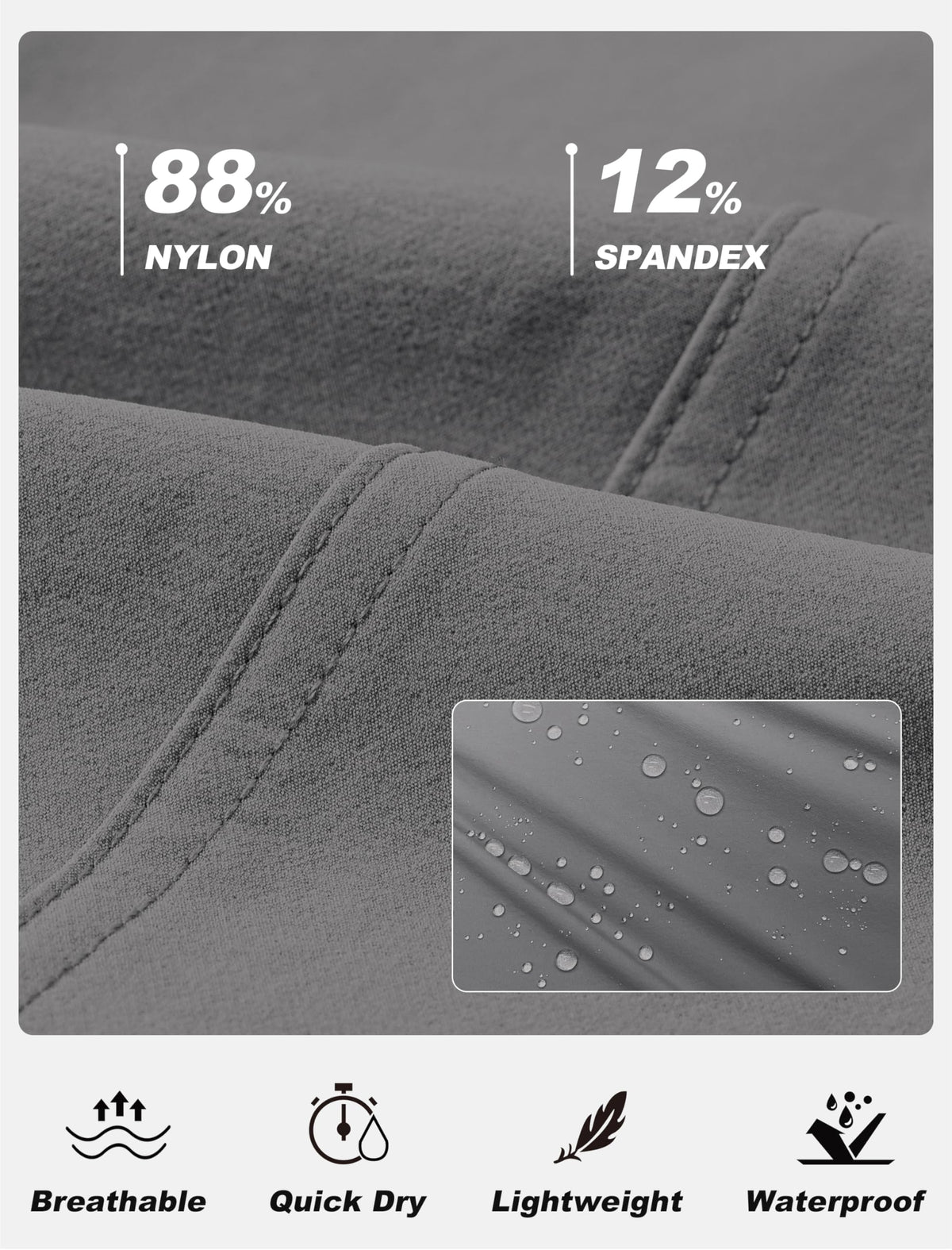 MoFiz capri pants water-repellent fabric beads moisture for quick drying.