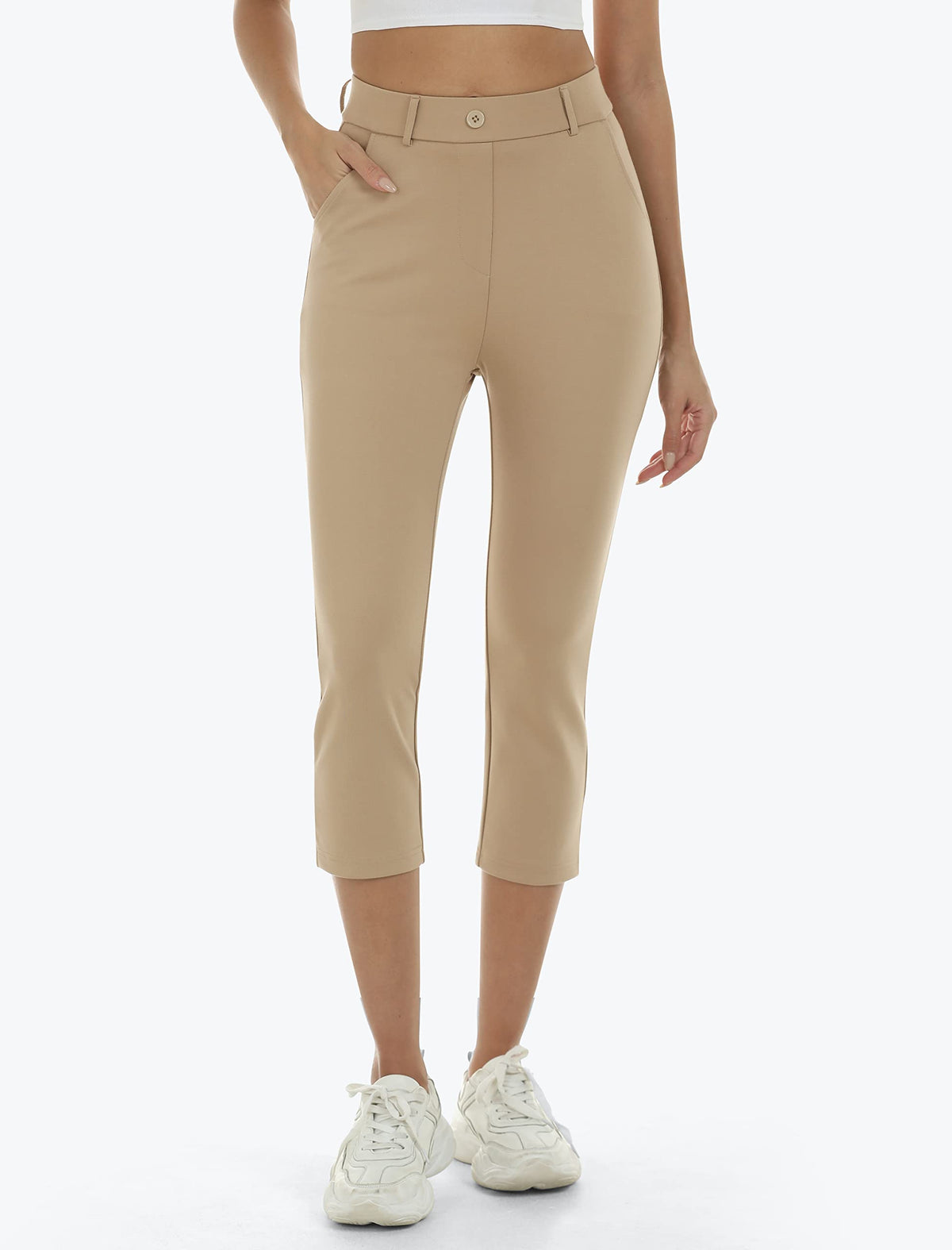 MoFiz Capri Work Pants high waist design highlights tummy control.
