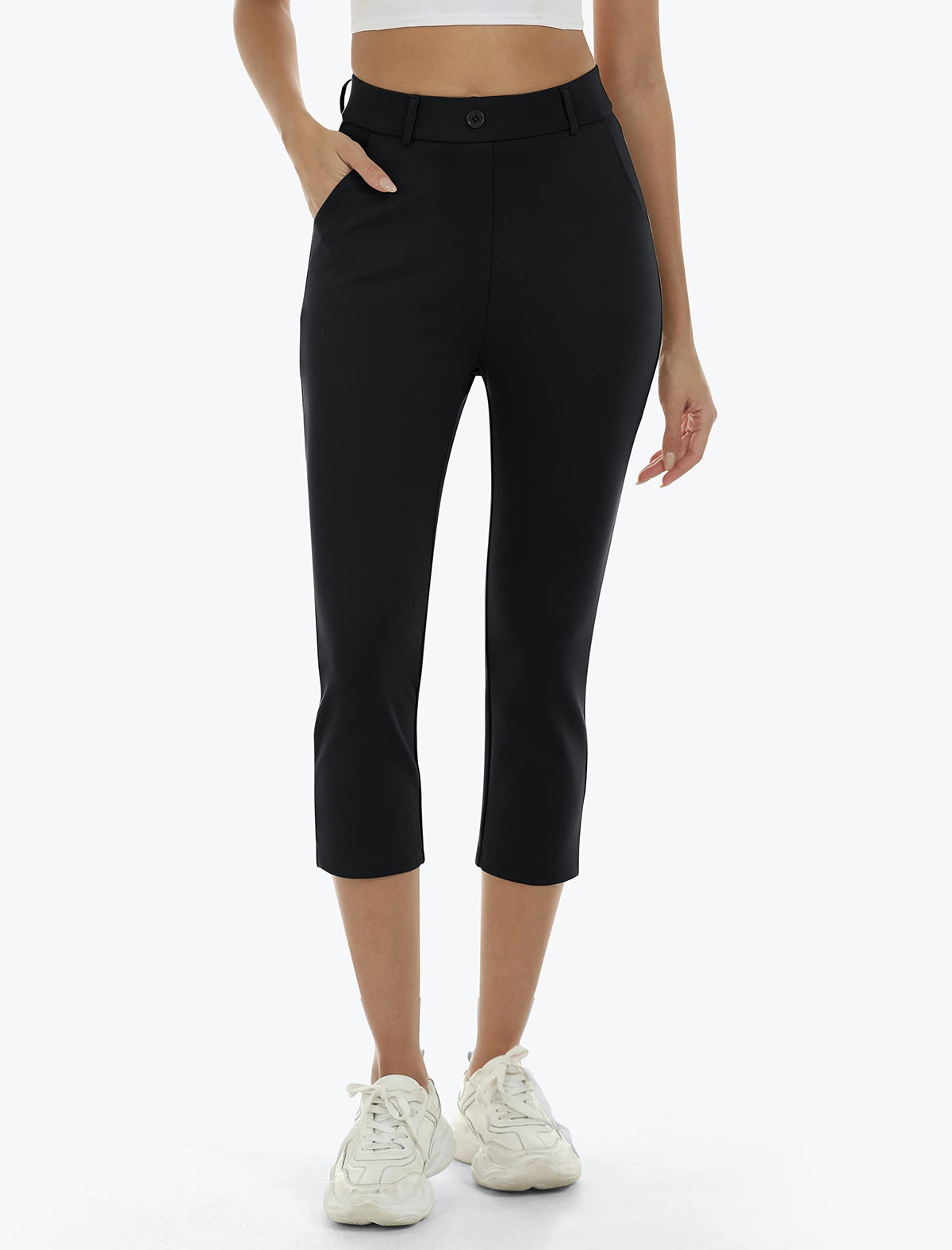 MoFiz Ladies Capri Pants side view highlighting mobility with 4-way stretch.