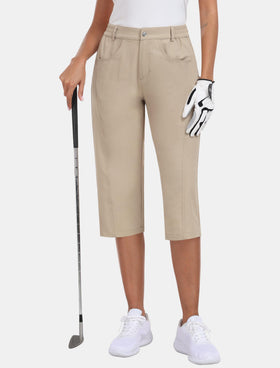 MoFiz capri pants with back snap pockets to hold cards safely during activity.