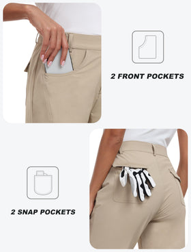 Elastic waistband on MoFiz capri pants for comfortable movement during workouts.