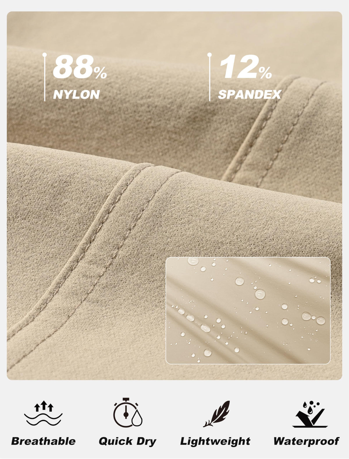 MoFiz water-resistant capri fabric sheds moisture for outdoor use.